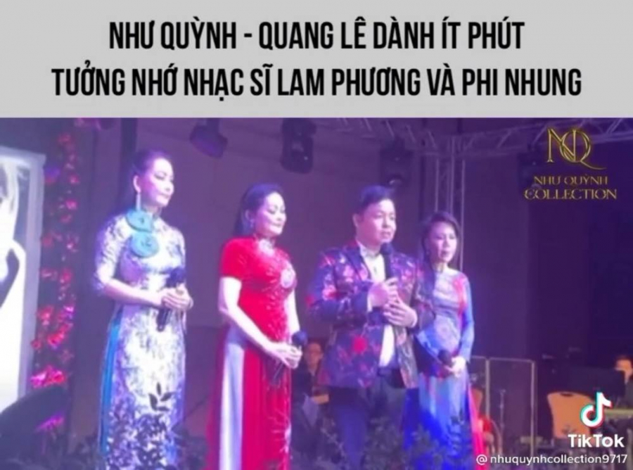 Quang Lê và Như Quỳnh xúc động khi nhắc đến Phi Nhung trên sân khấu